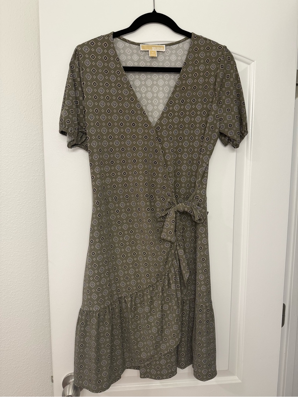 Michael Kors Olive Green Printed Wrap Dress